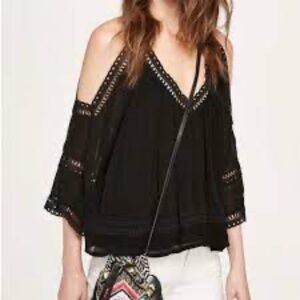 NWT Rebecca Minkoff Women's Size S Boho Deneuve Top Blouse Black